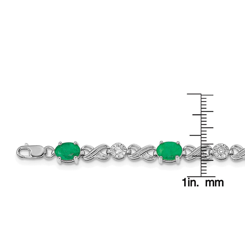 14 Karat White Gold Diamond and Emerald Infinity Bracelet