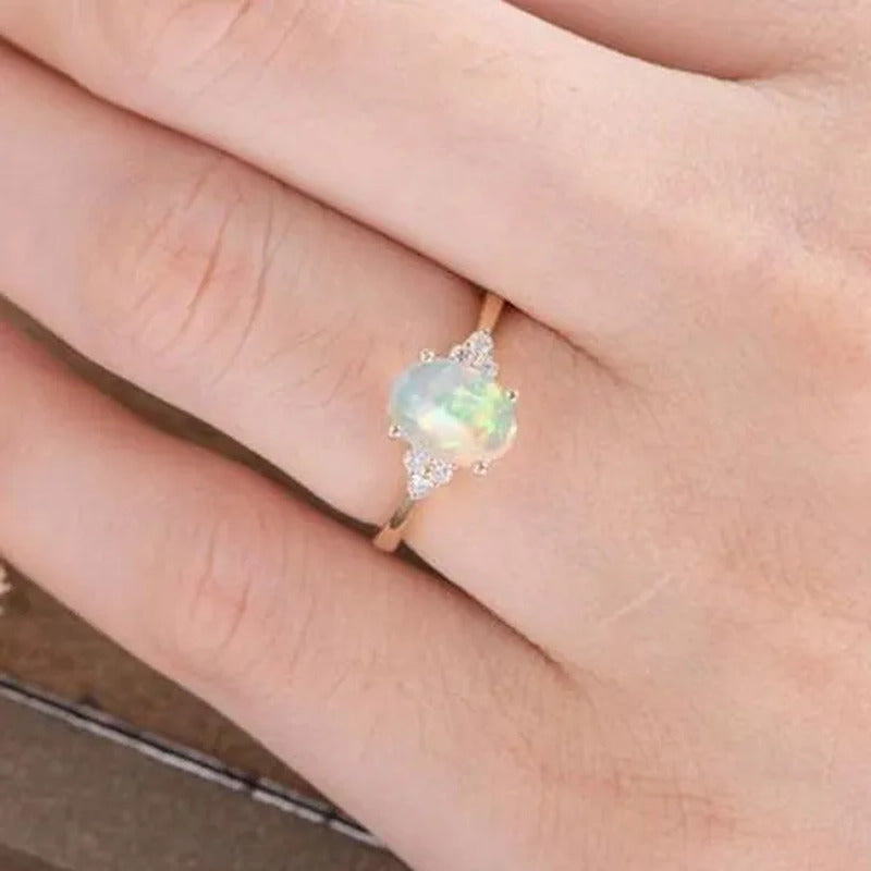 Natural Fire Opal Ring Exquisite and Fashionable Ring Opal Ring Mother'S Day Dia