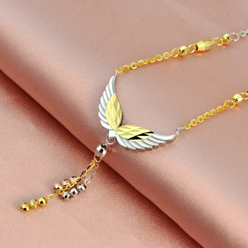 Necklace Female 925 Sterling Silver 18K Gold Plated Angel Tassel Snake Bone Chai