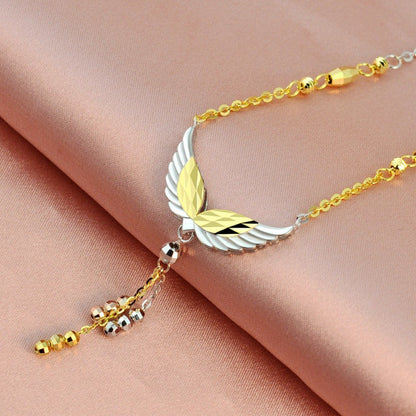 Necklace Female 925 Sterling Silver 18K Gold Plated Angel Tassel Snake Bone Chai