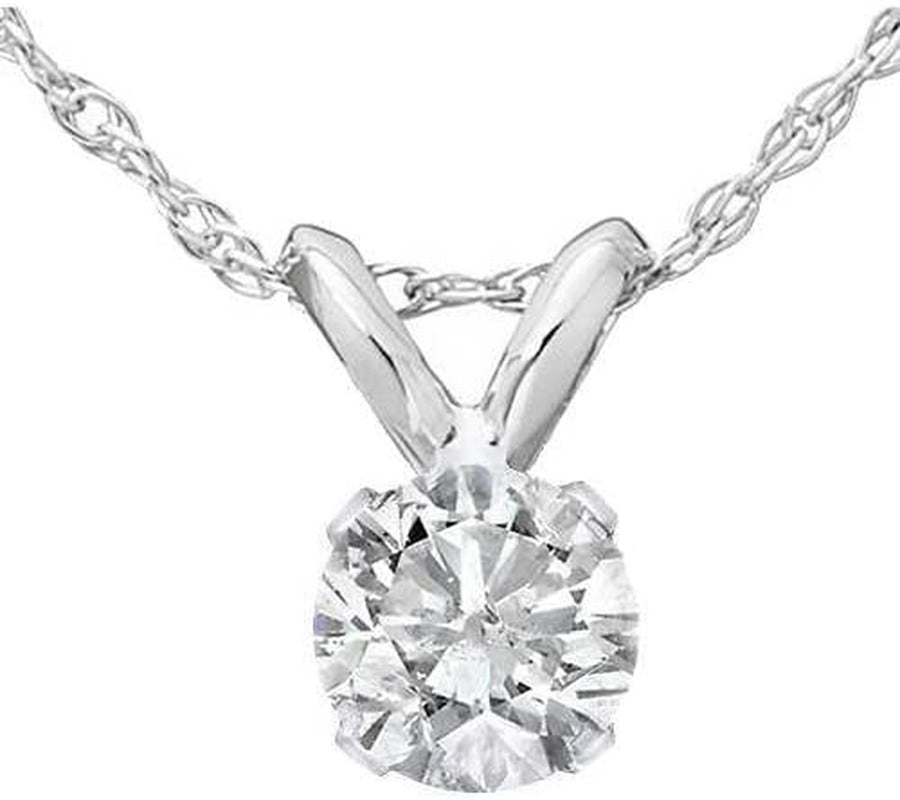 14K White or Yellow Gold 1/3 Ct Diamond Round-Cut Natural Solitaire Pendant Wome