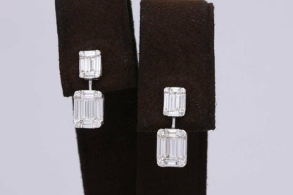 Emerald Cut Illusion Diamond Dangle Drop Earring  1.37 ct 18 k white gold