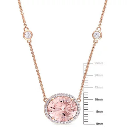 Morganite and White Sapphire with 0.13 CT.T.W. Diamond Station Halo Necklace in