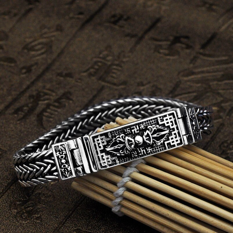 Real 925 Sterling Silver Bracelet Men'S Wide 11Mm Retro Punk Rock Wire Chain