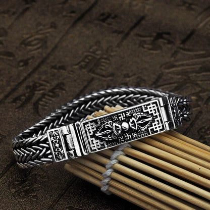 Real 925 Sterling Silver Bracelet Men'S Wide 11Mm Retro Punk Rock Wire Chain