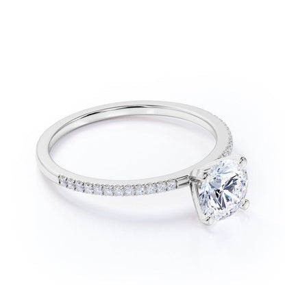 1.25 Carat round Cut Moissanite and Diamond Pave Engagement Ring in 10K White Go