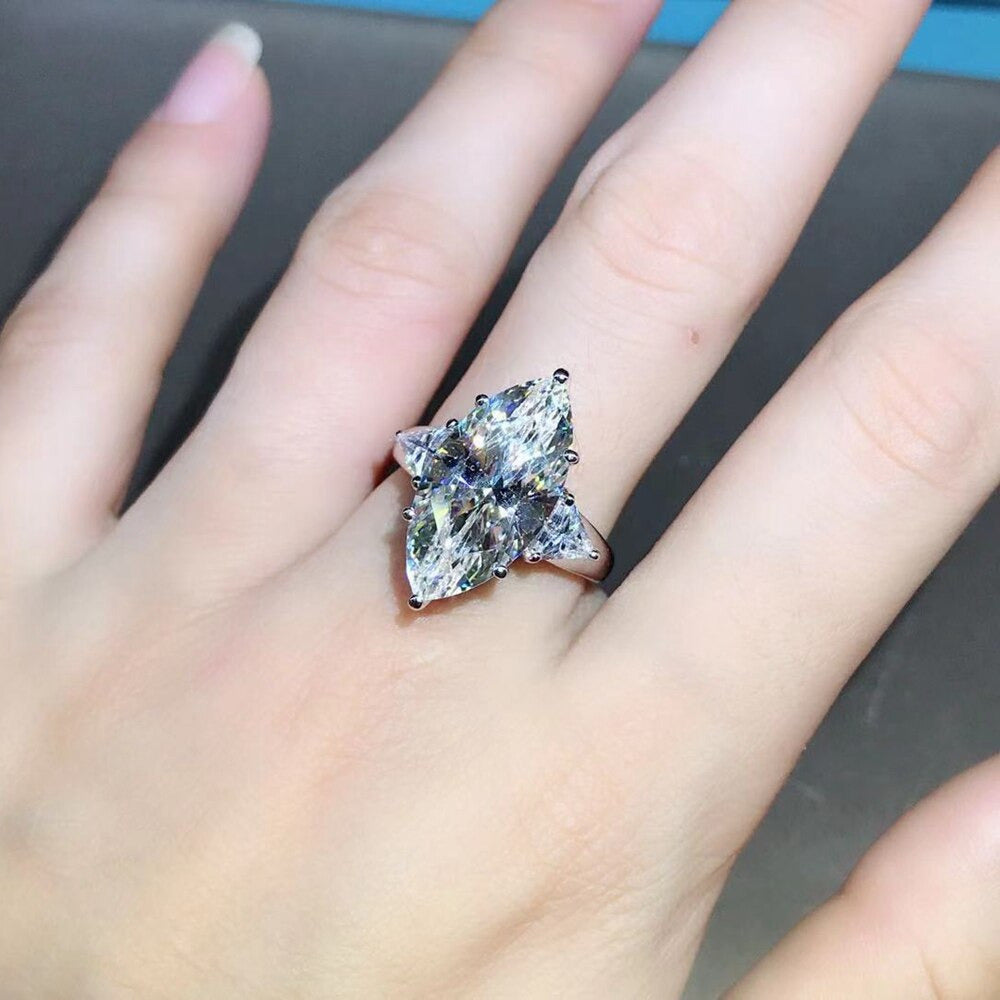 925 Sterling Silver Marquise Cut 8 CT 3EX VVS D Color Created Moissanite Wedding