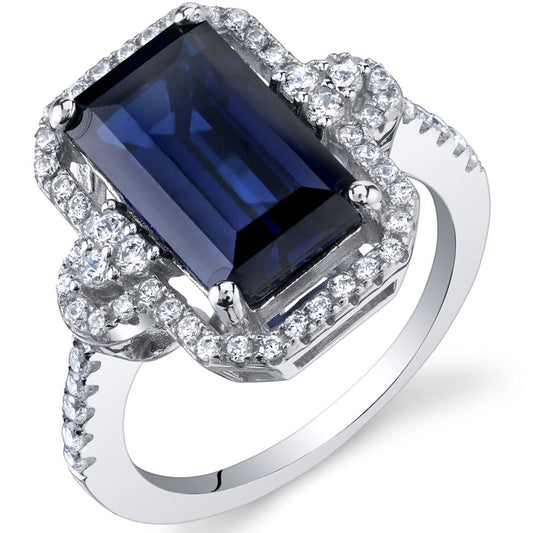 4.5 Ct Cushion Cut Created Blue Sapphire Ring in Sterling Silver