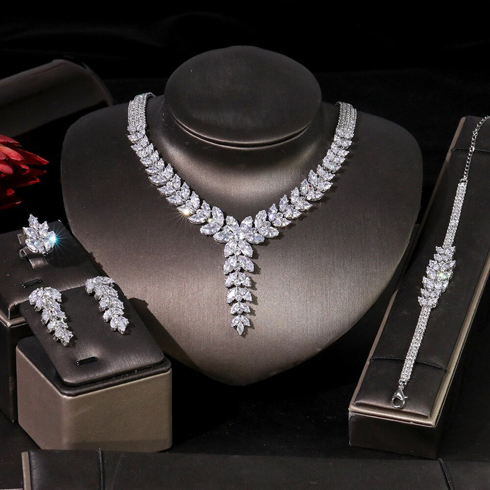 Women'S Engagement Jewelry Set, High Quality CZ Wedding Bridal Tiara Crown Neckl