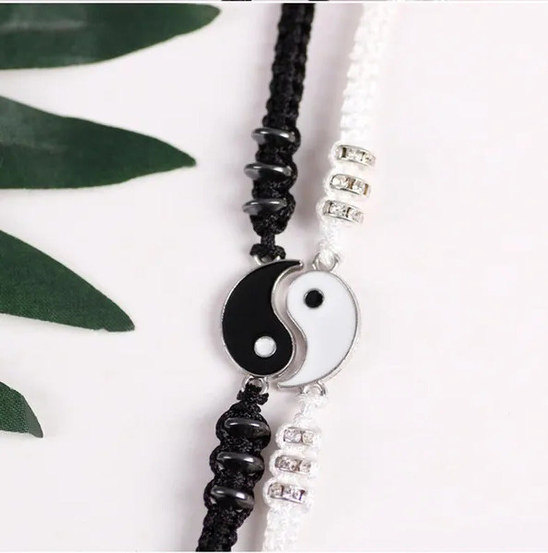 2Pcs New Best Friend Bracelets for 2 Matching Yin Yang Adjustable Cord Bracelet