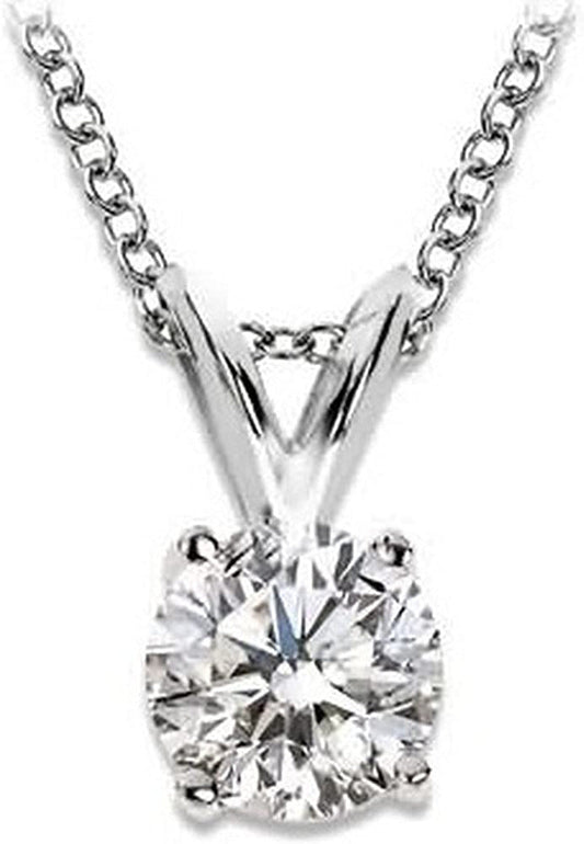 Near 1 Carat 4 Prong Solitaire Basket Diamond Pendant Necklace 14K White Gold (J