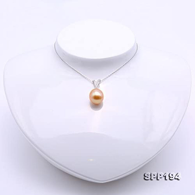 18K Gold Pendant 13X14Mm Oval Golden South Sea Cultured Pearl Pendant Necklace D