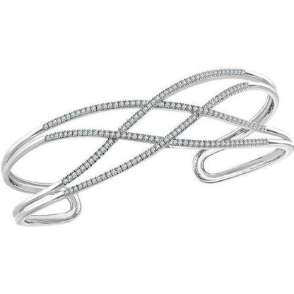 3 CT 14K Solid White Gold round Diamond Cuff Bracelet