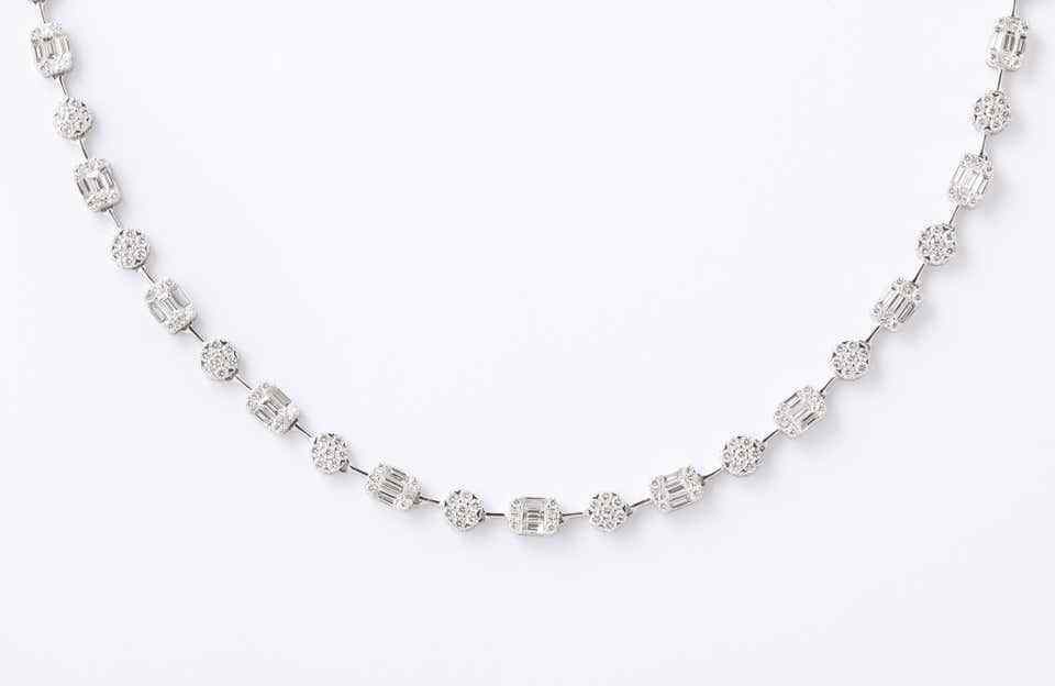 Round and Emerald Cut Diamond Illusion Set Necklace
