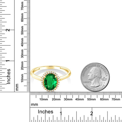 10K Yellow Gold Green Simulated Emerald and Diamond Women Engagement Ring (1.00