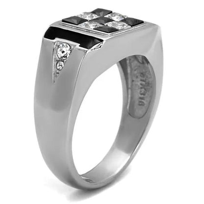 Men'S 2.56 Ct Clear & Black Princess Cut CZ Stainless Steel Fashion Ring Size 8-