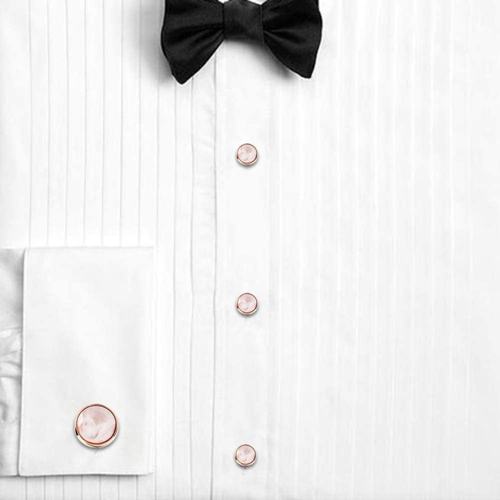 Cufflinks and Tuxedo Studs Set for Men with Gift Box, Rose Gold Tone Mother-Of-P