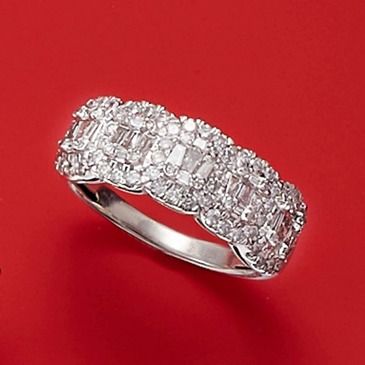 1.00 Ct. T.W. round and Baguette Diamond Ring in Sterling Silver