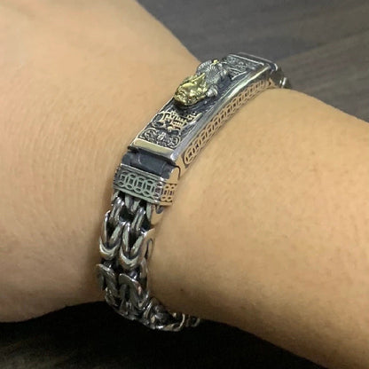 Real Silver Retro Thick Personalized Lucky Pixiu Bracelet Men Man Thai Silver
