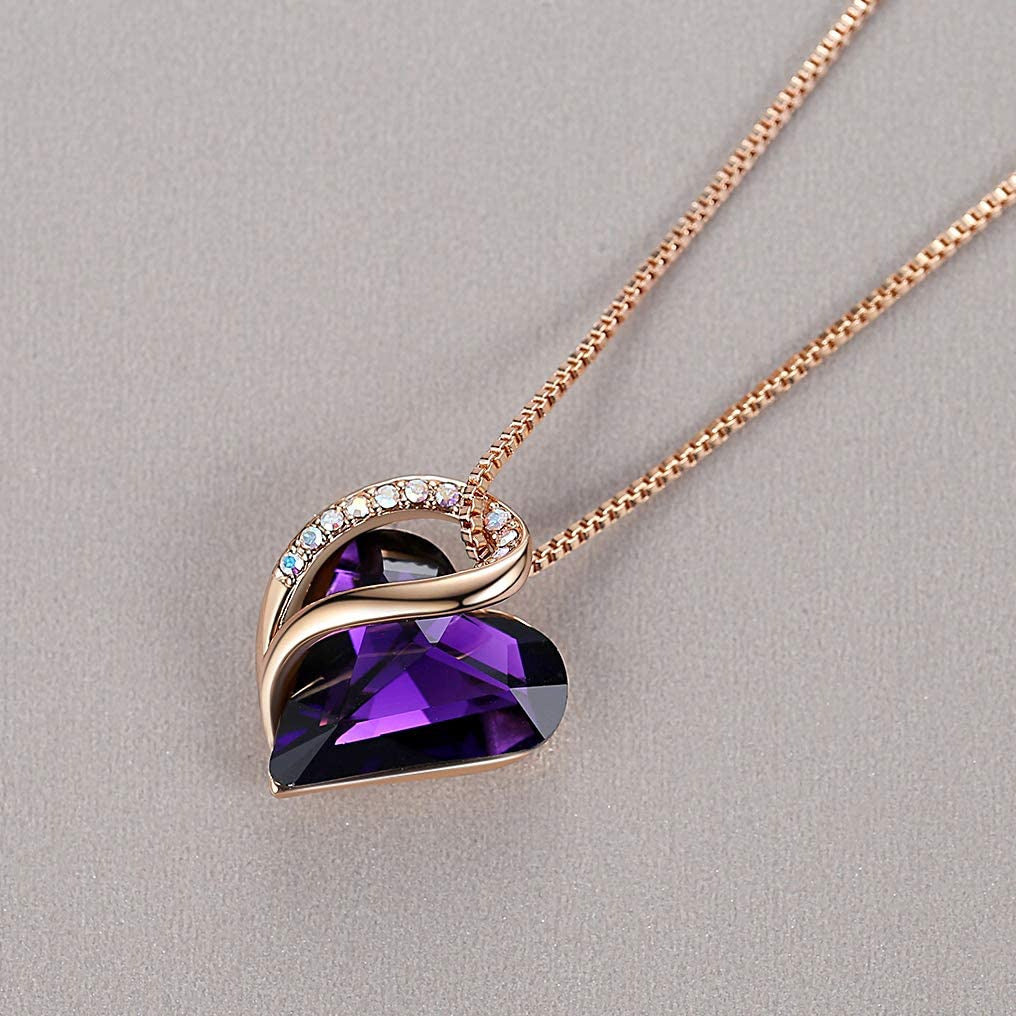 18K Rose Gold Plated Love Heart Pendant Necklace with Healing Stone Crystal Jewe