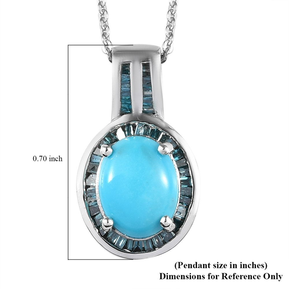 Sleeping Beauty Turquoise Blue Diamond Oval 925 Sterling Silver Platinum Plated