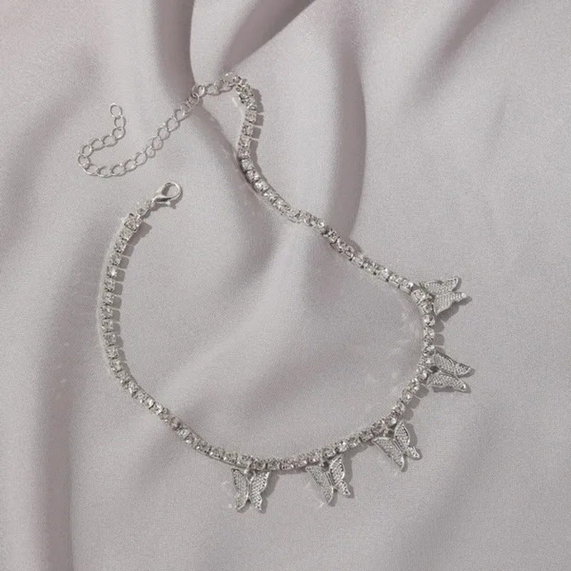 YUNSEABUY Little Butterfly Pendant Full Diamond Choker Necklace for Women Girls