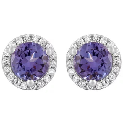 Round Tanzanite and 0.15 CT. T.W. Diamond Halo Earrings in 14K White Gold