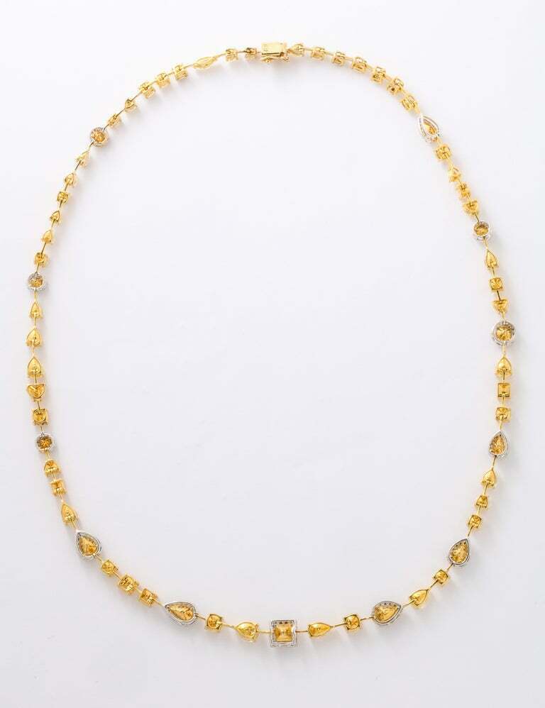 Multishape Yellow and White Diamond Necklace