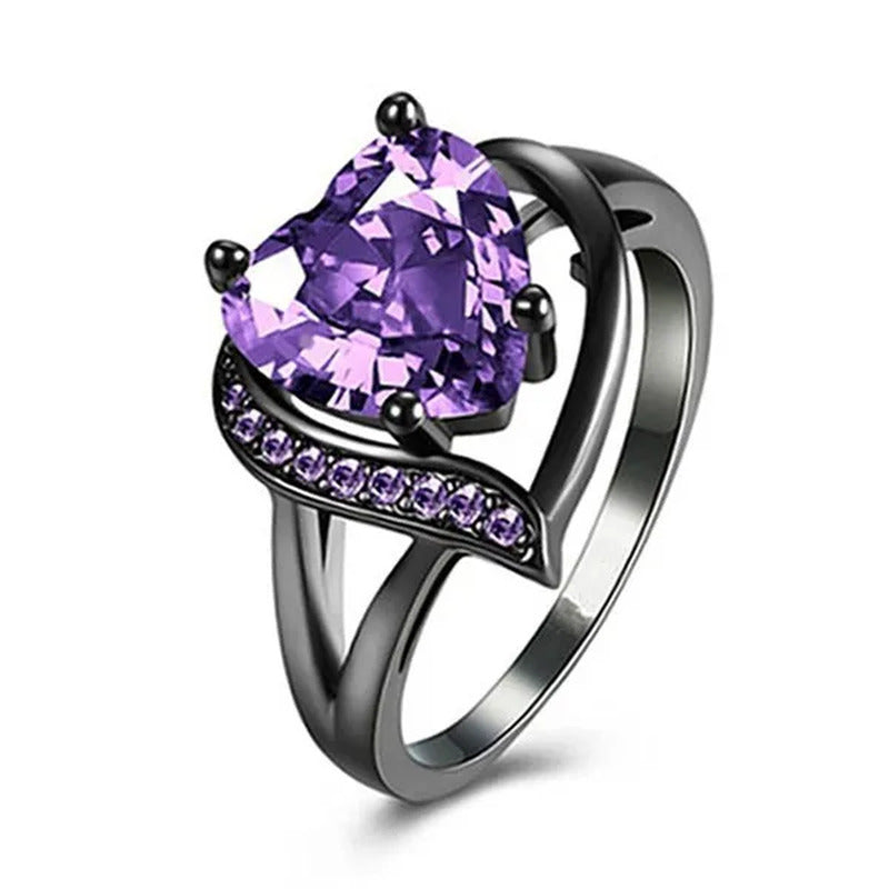Romantic Promise Band Ring Eternity Rings Inlaid Red Heart Cubic Zirconia Weddin