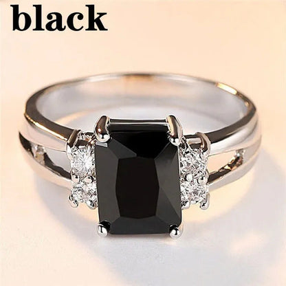 Women 925 Silver Black Sapphire / Amethyst / Ruby Wedding Engagement Ring Size 6