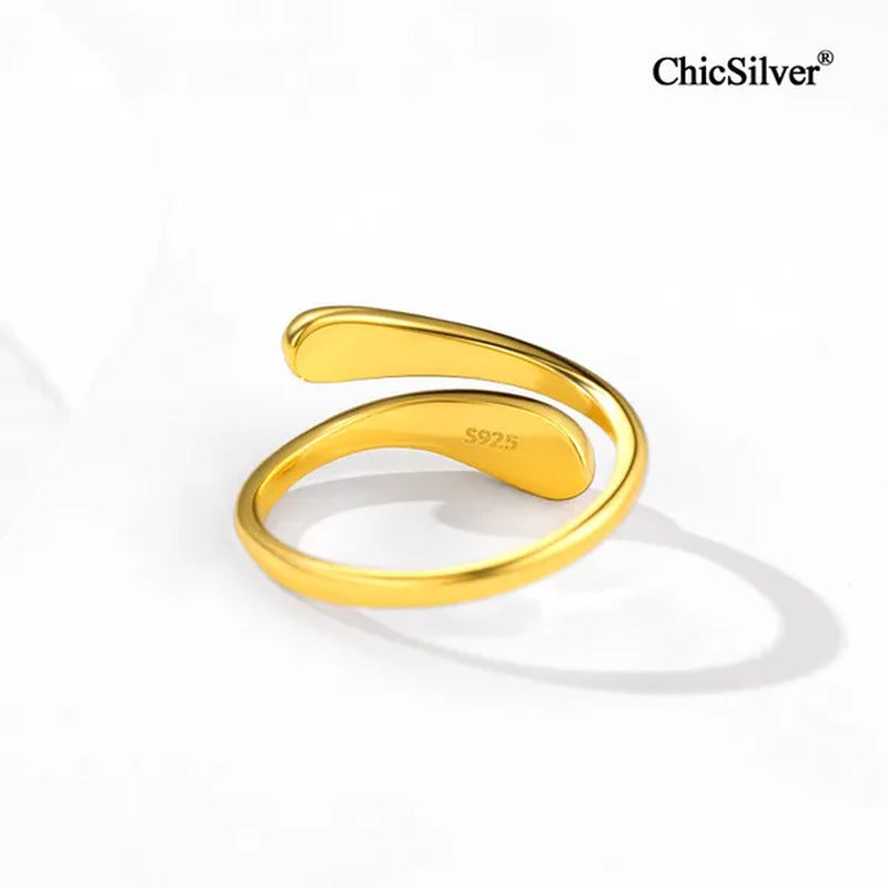 Chicsilver 925 Sterling Silver Ring Minimalist Teardrop Open Ring Eternity Ring