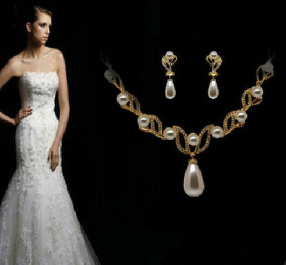 Crystal, Diamond, Pearl Necklace and Earrings