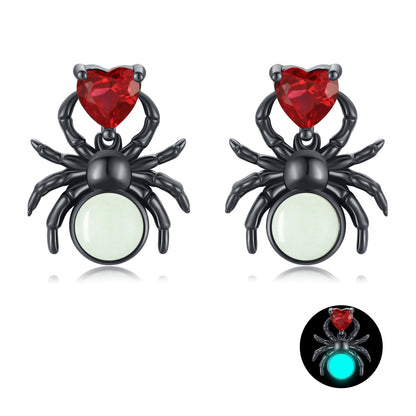 Spider Earrings 925 Sterling Silver Luminous Spider Stud Earrings for Women Glow