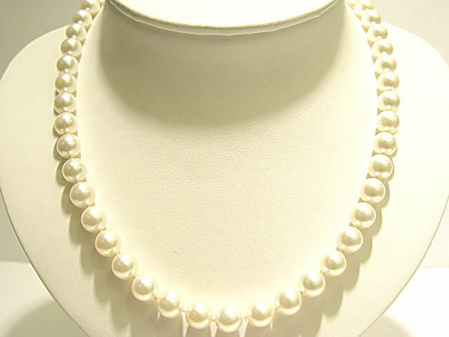 WHITE CULTURED PEARL NECKLACE WITH WHITE GOLD CLASP CHOKER PEARL NECKLACE