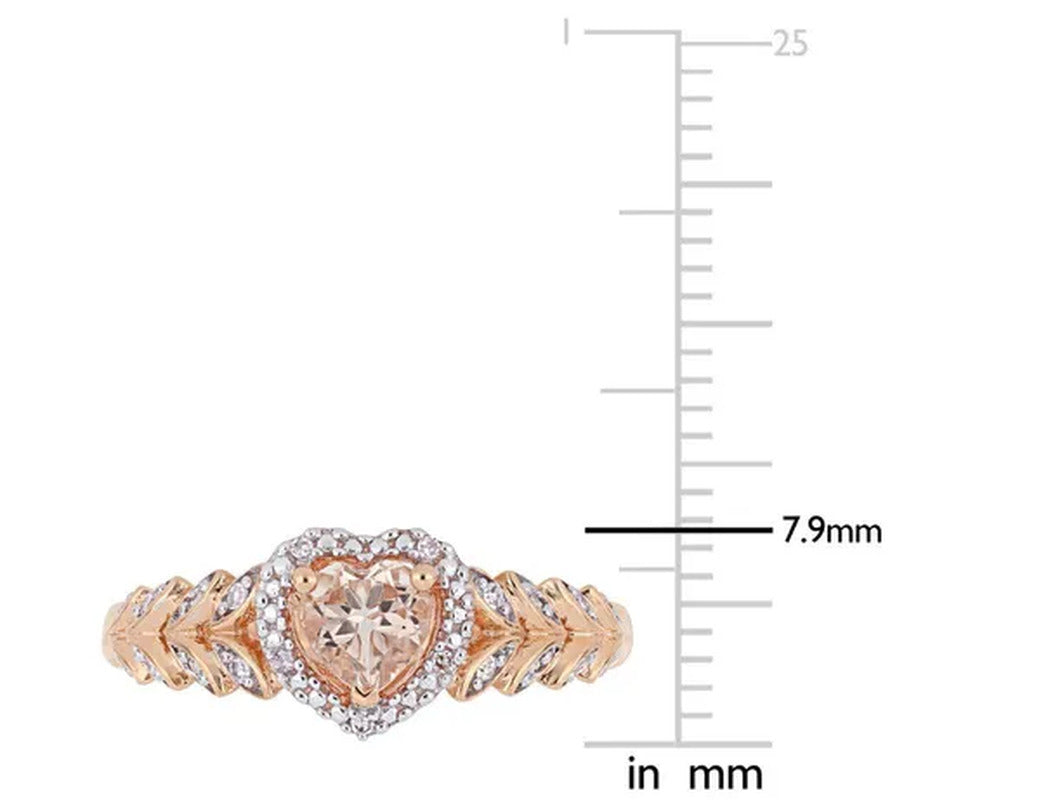 1/2 Carat (Ctw) Morganite Heart Promise Ring in 10K Rose Pink Gold with Diamonds