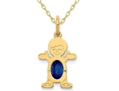 3/5 Carat (Ctw) Natural Blue Sapphire Young Boy Charm Pendant Necklace in 14K Ye