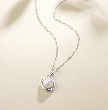 Infinity Pearl Pendant Necklace 9-10Mm Genuine Freshwater Pearl Sterling Silver