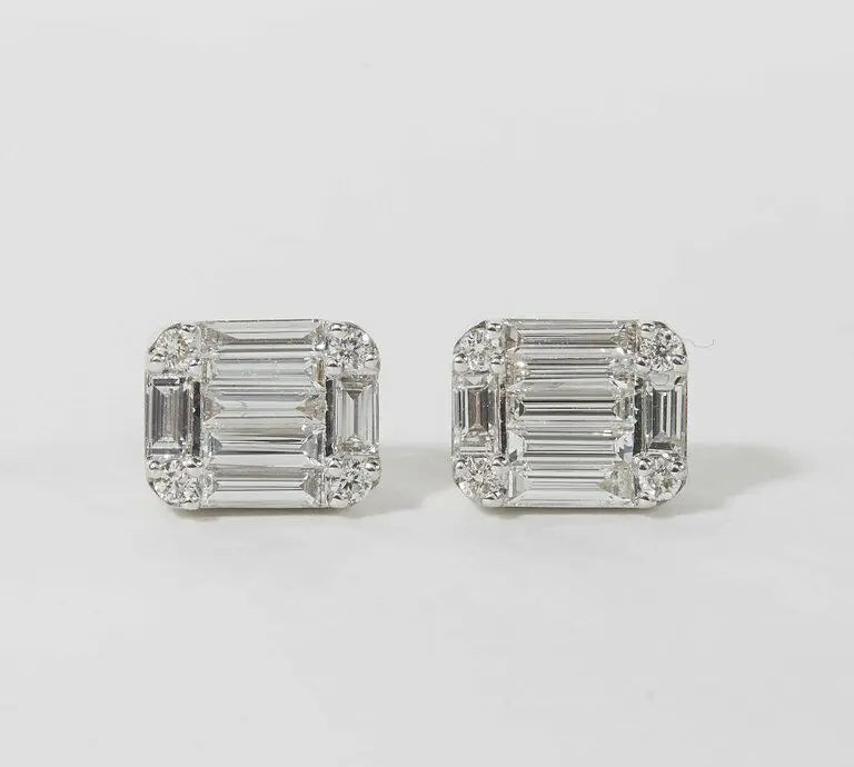 Emerald Cut Diamond Illusion Stud Earrings 1.01  ct F VS1.\/2 18 k white gold