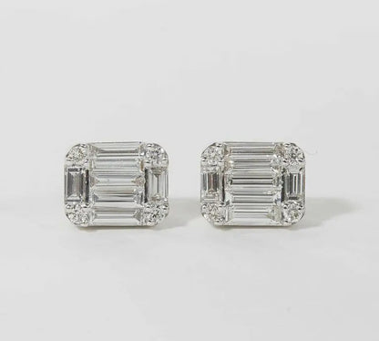 Emerald Cut Diamond Illusion Stud Earrings 1.01  ct F VS1.\/2 18 k white gold