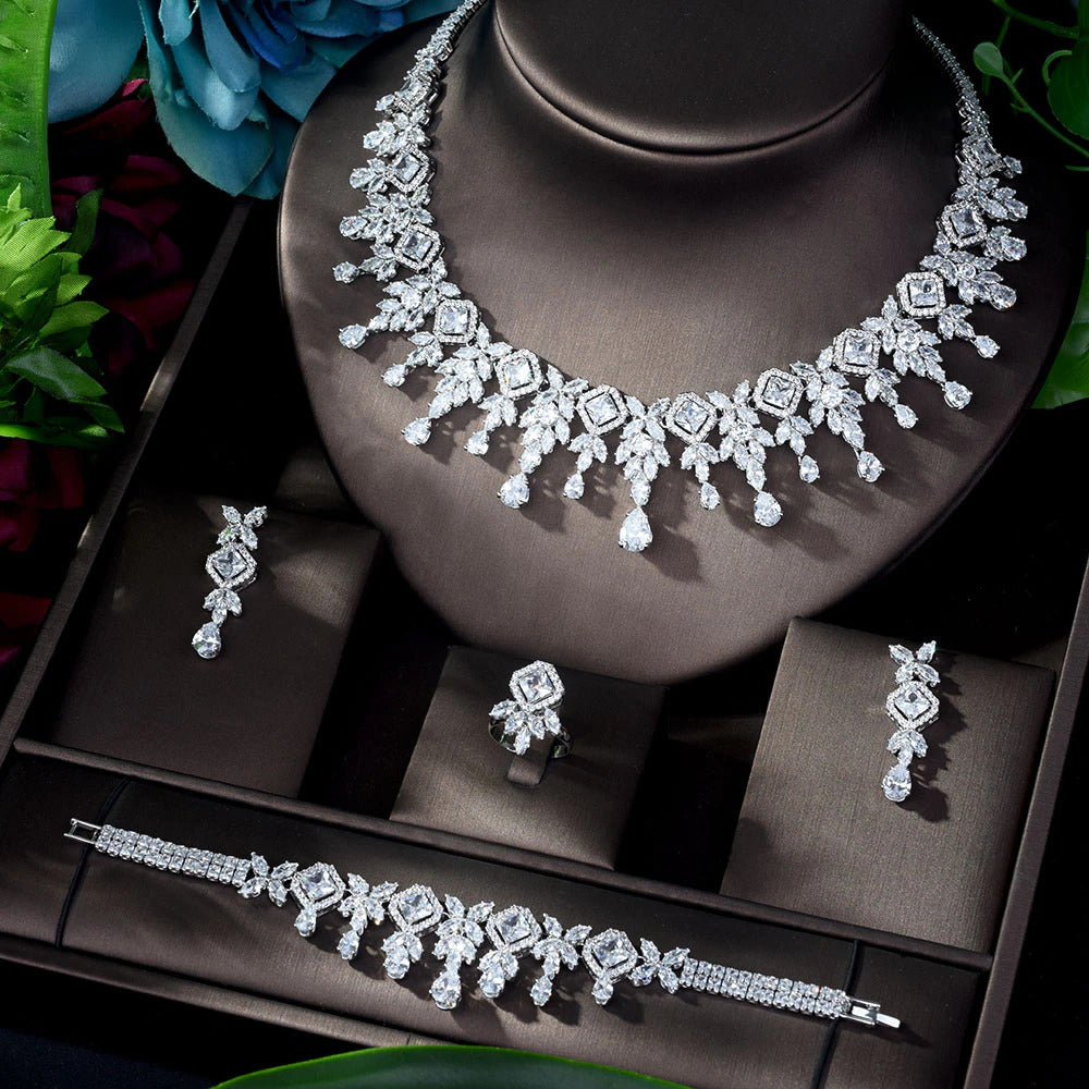 Zircons High Quality White Gold Color Cubic Zirconia Bridal Wedding Necklace