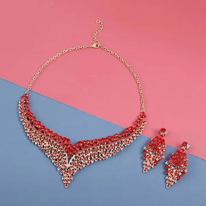 Shop LC Red Crystal Statement Bib Choker Necklace Drop Dangling Earrings Stainle