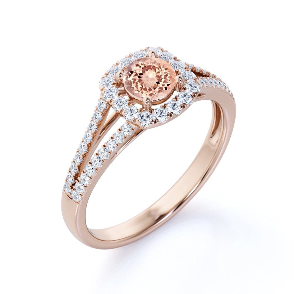 1.25 Carat Created Morganite and Diamond Halo Engagement Ring in 10K Rose Gold f