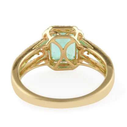 ILIANA 18K Yellow Gold Octagon AAA Emerald White Diamond Halo Engagement Ring Wo