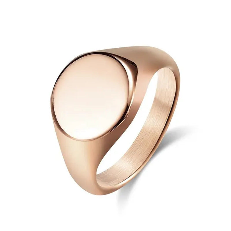 Minimalism Style Punk Rock Highly Polished Titanium Steel round Signet Stamp Rin