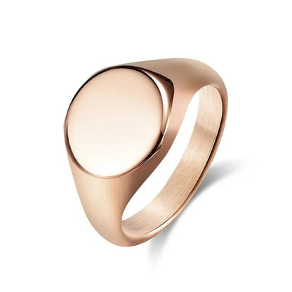 Minimalism Style Punk Rock Highly Polished Titanium Steel round Signet Stamp Rin