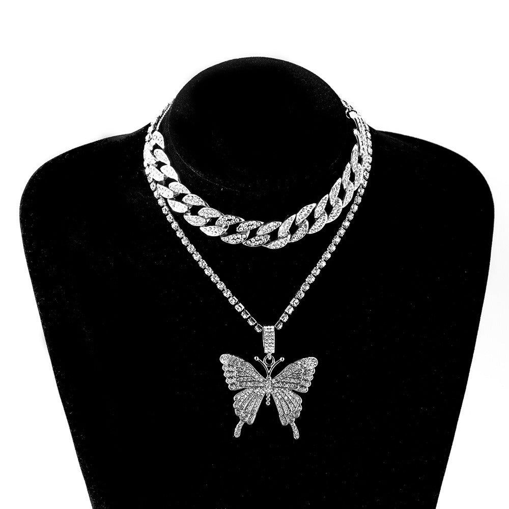 Fashion Exaggerated Diamond Butterfly Necklace