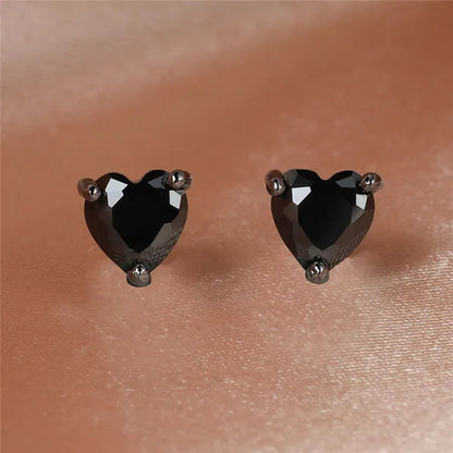 Elegant Love Heart Black Diamond 18K Rose Gold Stud Earrings Vintage Earrings Ba