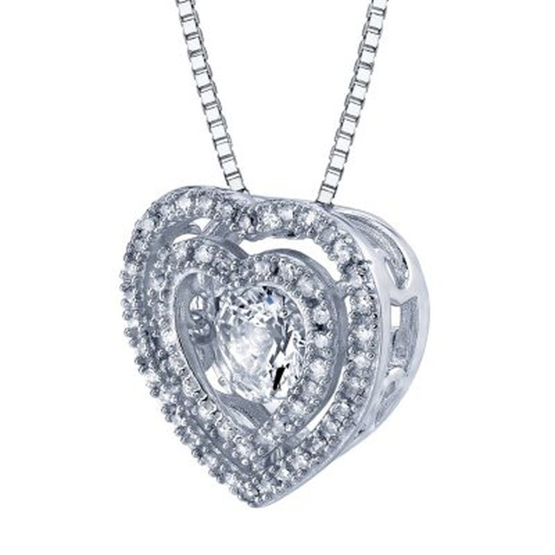 Sterling Silver Dancing White Topaz Heart Pendant with Diamonds
