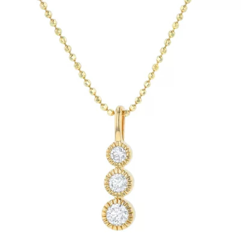 S Collection 1/4 Carat (CTW) Diamond 3 Stone Drop Pendant in 14K Yellow Gold