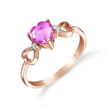 14K Rose Gold Ring with Heart-Shaped Pink Topaz and Diamonds